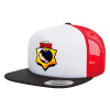 Adult Foam Flat Snapback with Mesh Black-White-Red (POLYESTER, ADULT, UNISEX, ONE SIZE)