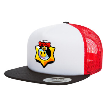 Brawl Stars Sprout, Adult Foam Flat Snapback with Mesh Black-White-Red (POLYESTER, ADULT, UNISEX, ONE SIZE)