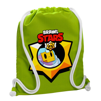 Brawl Stars Sprout, Τσάντα πλάτης πουγκί GYMBAG LIME GREEN, με τσέπη (40x48cm) & χονδρά κορδόνια