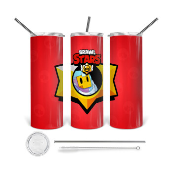 Brawl Stars Sprout, Tumbler ποτήρι θερμό από ανοξείδωτο ατσάλι 600ml, με μεταλλικό καλαμάκι & βούρτσα καθαρισμού