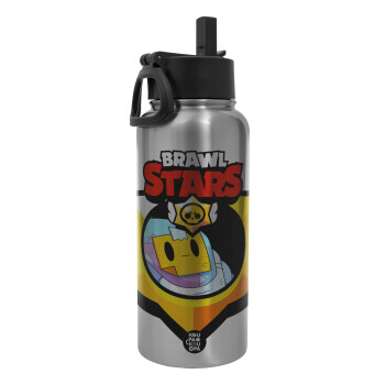 Brawl Stars Sprout, Metal mug thermo Silver with Straw and Spout Lid (Stainless steel), double wall, 950ml