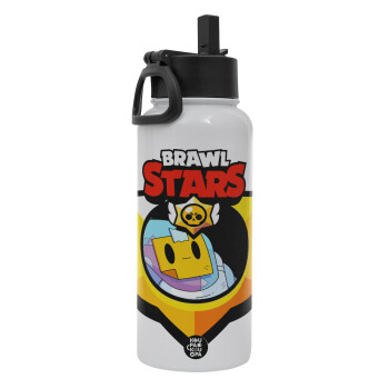 Brawl Stars Sprout, Metal mug thermo White with Straw and Spout Lid (Stainless steel), double wall, 950ml