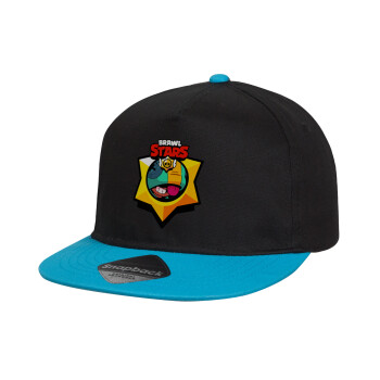 Brawl Stars Leon, Child's Flat Snapback Hat, Black/Blue (100% COTTON, CHILD, UNISEX, ONE SIZE)