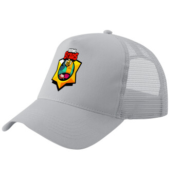 Brawl Stars Leon, Adult Structured Trucker Hat, with Mesh, GRAY (100% COTTON, ADULT, UNISEX, ONE SIZE)