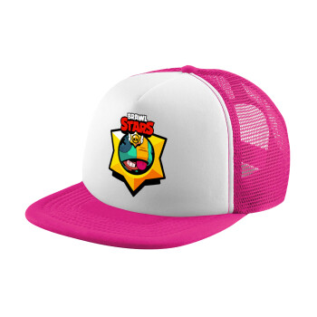 Brawl Stars Leon, Καπέλο παιδικό Soft Trucker με Δίχτυ ΡΟΖ/ΛΕΥΚΟ (POLYESTER, ΠΑΙΔΙΚΟ, ONE SIZE)