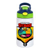 Children's hot water bottle, stainless steel, with safety straw, green, blue (350ml)