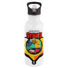 White water bottle with straw, stainless steel 600ml