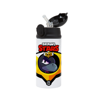 Brawl Stars Crow, Children's hot water bottle, stainless steel, with safety straw, Black (360ml) BPA-FREE