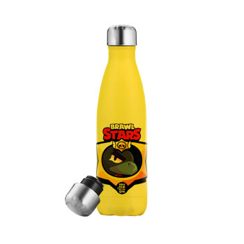 Brawl Stars Crow, Yellow Stainless Steel Metallic Thermos, double-walled, 500ml