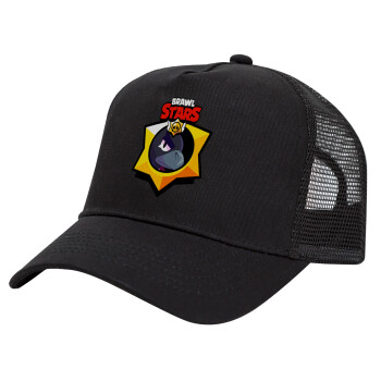 Brawl Stars Crow, Trucker Hat with Mesh, Black, (COTTON, KIDS, UNISEX, ONE SIZE)