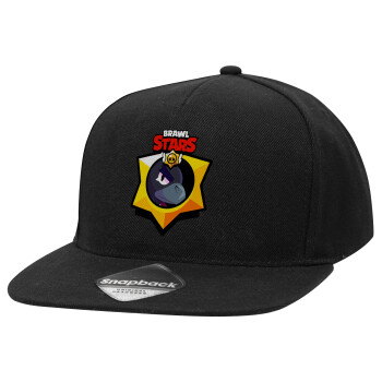 Brawl Stars Crow, Adult Flat Snapback Hat Black, (100% COTTON TWILL, ADULT, UNISEX, ONE SIZE)