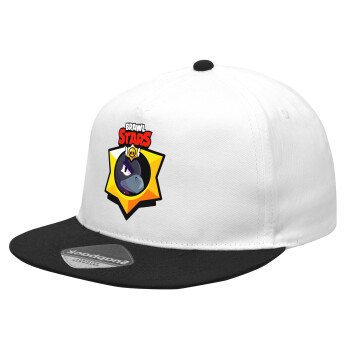 Brawl Stars Crow, Καπέλο Ενηλίκων Flat Snapback Λευκό/Μαύρο, (100% ΒΑΜΒΑΚΕΡΟ Twill, ΕΝΗΛΙΚΩΝ, UNISEX, ONE SIZE)