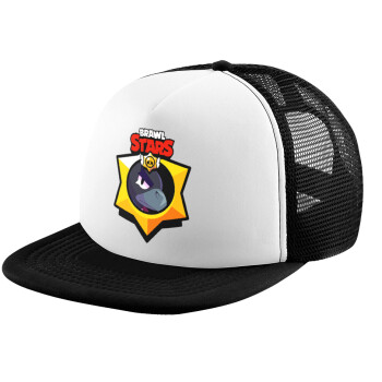 Brawl Stars Crow, Καπέλο παιδικό Soft Trucker με Δίχτυ ΜΑΥΡΟ/ΛΕΥΚΟ (POLYESTER, ΠΑΙΔΙΚΟ, ONE SIZE)