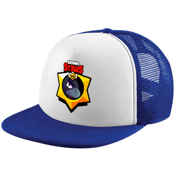 Brawl Stars Crow, Καπέλο παιδικό Soft Trucker με Δίχτυ ΜΠΛΕ/ΛΕΥΚΟ (POLYESTER, ΠΑΙΔΙΚΟ, ONE SIZE)