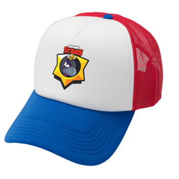 Brawl Stars Crow, Καπέλο Ενηλίκων Soft Trucker με Δίχτυ Red/Blue/White (POLYESTER, ΕΝΗΛΙΚΩΝ, UNISEX, ONE SIZE)