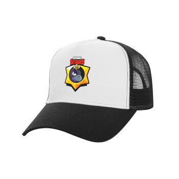 Brawl Stars Crow, Adult Structured Trucker Hat, with Mesh, WHITE/BLACK (100% COTTON, ADULT, UNISEX, ONE SIZE)