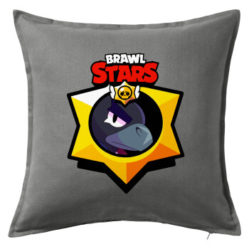 Brawl Stars Crow, Μαξιλάρι καναπέ Γκρι 100% βαμβάκι, περιέχεται το γέμισμα (50x50cm)