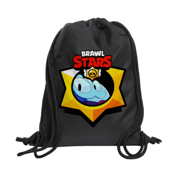 Brawl Stars Squeak, Backpack pouch GYMBAG Black, with pocket (40x48cm) & thick cords