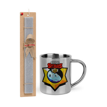 Brawl Stars Squeak, Easter Set, metallic thermal cup (300ml) & Easter aromatic flat candle (30cm) (GRAY)