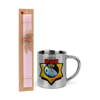 Brawl Stars Squeak, Easter Set, metallic thermal cup (300ml) & aromatic flat Easter candle (30cm) (PINK)