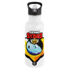 White water bottle with straw, stainless steel 600ml