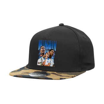 Jude Bellingham, Adult Flat Snapback Hat Black/Camouflage, (100% COTTON TWILL, ADULT, UNISEX, ONE SIZE)