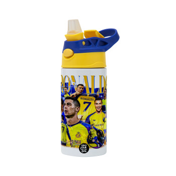 Cristiano Ronaldo Al Nassr, Children's hot water bottle, stainless steel, with safety straw, green, blue (360ml) BPA FREE