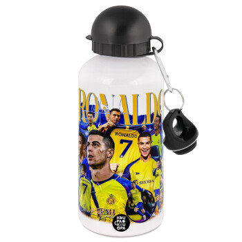 Cristiano Ronaldo Al Nassr, Metal water bottle, White, aluminum 500ml