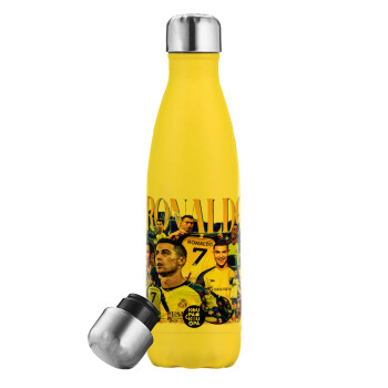 Cristiano Ronaldo Al Nassr, Yellow Stainless Steel Metallic Thermos, double-walled, 500ml