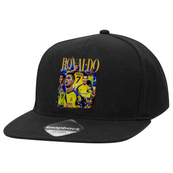 Cristiano Ronaldo Al Nassr, Adult Flat Snapback Hat Black, (100% COTTON TWILL, ADULT, UNISEX, ONE SIZE)