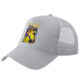 Cristiano Ronaldo Al Nassr, Adult Structured Trucker Hat, with Mesh, GRAY (100% COTTON, ADULT, UNISEX, ONE SIZE)