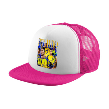 Cristiano Ronaldo Al Nassr, Adult Soft Trucker Hat with Pink/White Mesh (POLYESTER, ADULT, UNISEX, ONE SIZE)