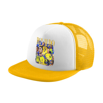 Cristiano Ronaldo Al Nassr, Adult Soft Trucker Hat with Yellow/White Mesh (POLYESTER, ADULT, UNISEX, ONE SIZE)