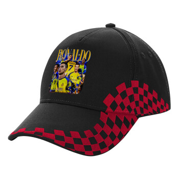 Cristiano Ronaldo Al Nassr, Adult Cap RACING Ultimate Black/Red, (100% COTTON DRILL, ADULT, UNISEX, ONE SIZE)