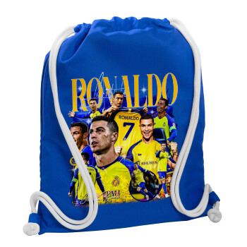 Cristiano Ronaldo Al Nassr, Backpack pouch GYMBAG Blue, with pocket (40x48cm) & thick cords