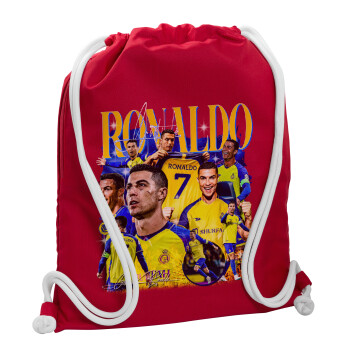 Cristiano Ronaldo Al Nassr, Backpack pouch GYMBAG Red, with pocket (40x48cm) & thick cords