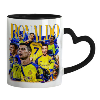 Cristiano Ronaldo Al Nassr, Mug heart black handle, ceramic, 330ml