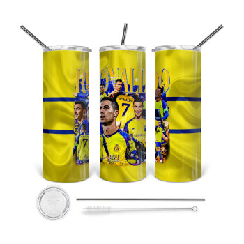 Cristiano Ronaldo Al Nassr, 360 Eco friendly ποτήρι θερμό (tumbler) από ανοξείδωτο ατσάλι 600ml, με μεταλλικό καλαμάκι & βούρτσα καθαρισμού