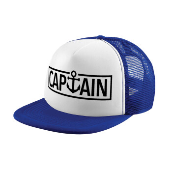 CAPTAIN, Adult Soft Trucker Hat with Blue/White Mesh (POLYESTER, ADULT, UNISEX, ONE SIZE)