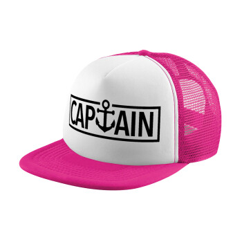 CAPTAIN, Adult Soft Trucker Hat with Pink/White Mesh (POLYESTER, ADULT, UNISEX, ONE SIZE)