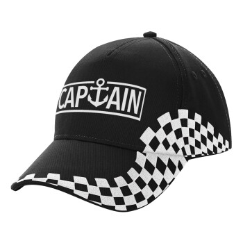 CAPTAIN, Adult Ultimate BLACK RACING Cap, (100% COTTON DRILL, ADULT, UNISEX, ONE SIZE)