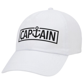 CAPTAIN, Adult Baseball Cap White 5-panel (POLYESTER, ADULT, UNISEX, ONE SIZE)