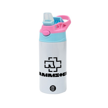 Rammstein, Children's hot water bottle, stainless steel, with safety straw, Pink/BlueCiel (360ml) BPA FREE