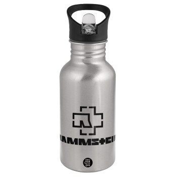 Rammstein, Παγούρι νερού Ασημένιο με καλαμάκι, ανοξείδωτο ατσάλι 500ml