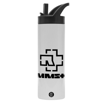 Rammstein, Metallic thermos bottle with straw & handle, stainless steel (Stainless steel 304), double-walled, 600ml.