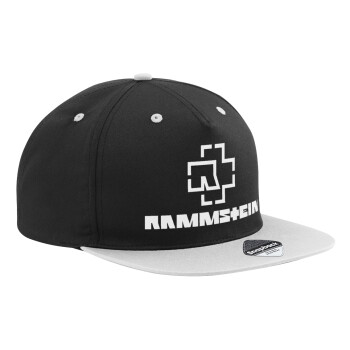 Rammstein, Adult Flat Snapback Hat Black/Grey, (100% COTTON TWILL, ADULT, UNISEX, ONE SIZE)