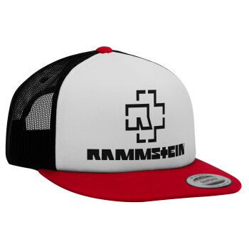 Rammstein, Adult Foam Flat Snapback with Mesh Red-White-Black (POLYESTER, ADULT, UNISEX, ONE SIZE)