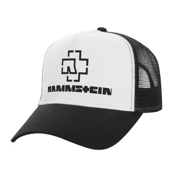 Rammstein, Adult Structured Trucker Hat, with Mesh, WHITE/BLACK (100% COTTON, ADULT, UNISEX, ONE SIZE)