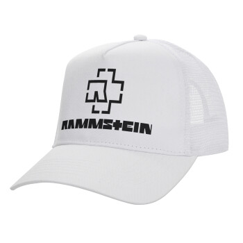 Rammstein, Structured Trucker Adult Hat, with Mesh, WHITE (100% COTTON, ADULT, UNISEX, ONE SIZE)