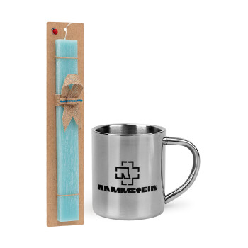 Rammstein, Easter Set, metallic thermal cup (300ml) & aromatic flat Easter candle (30cm) (TURQUOISE)